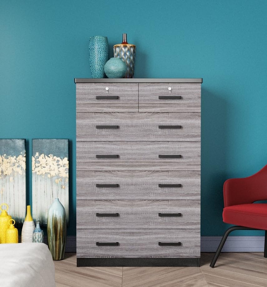 Woodpeckers Furniture And Mattress 7 Drawers Chest - Cindy (Black & Grey)