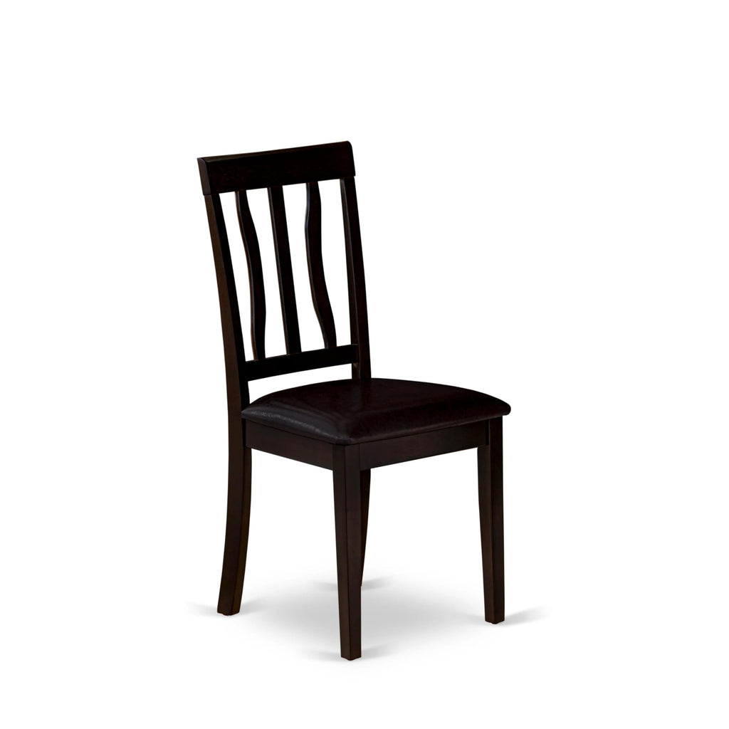 East West Furniture ANC-CAP-LC Antique Dining Chairs - Faux Leather Upholstered Wooden Chairs, Set of 2, Cappuccino