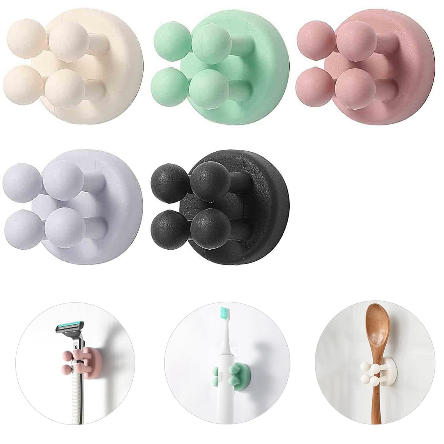 Inovera (Label) 5 Pieces Silicone Toothbrush Holder  Wall Mounted Hanging Holders With 3M Adhesive Foam For Bathroom, Home (Mul