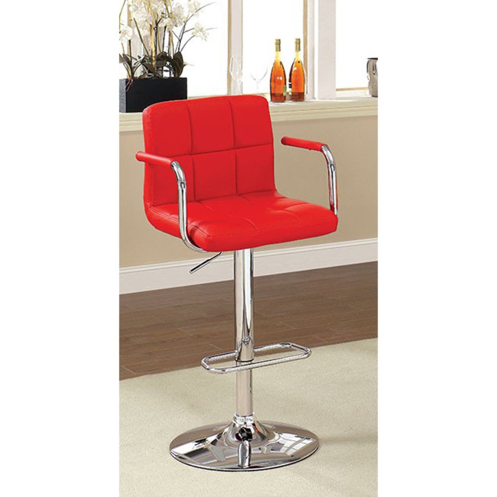 Benzara, Red Corfu Contemporary Bar Stool With Arm