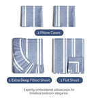 Extra Deep Pocket Cal King Sheets - 4 Piece Breathable & Cooling Bed Sheets - Hotel Luxury Bed Sheet Set - Soft, Wrinkle Free & Comfy - Easily Fits Extra Deep Mattresses - Blue Striped Sheets Set