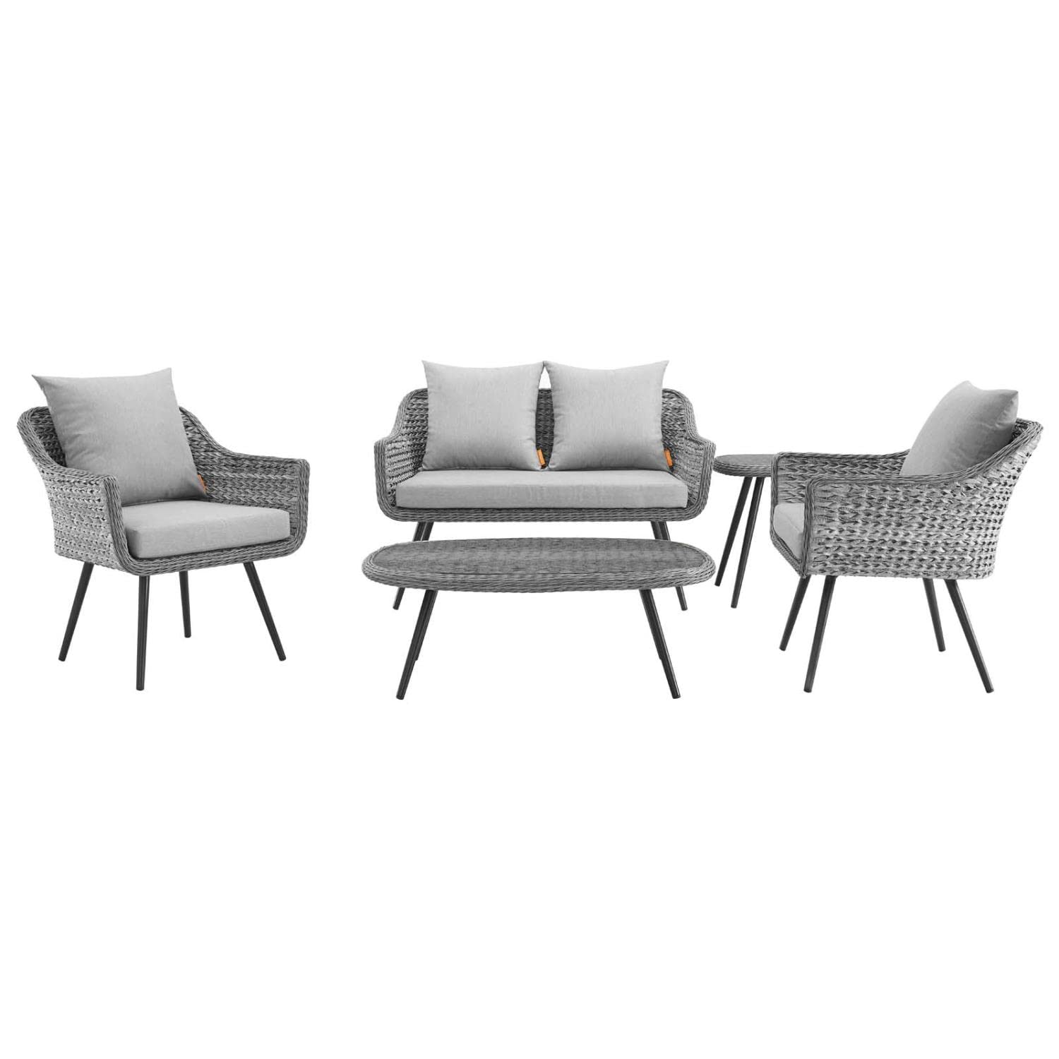 Modway Endeavor Outdoor Patio Wicker Rattan Set Of 5 In Gray
