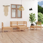 vidaXL Solid Pinewood Patio Lounge Set 5 Piece Garden Outdoor Terrance Backyard Furniture Set Wooden Lounge Sofa Seating Chair Seat