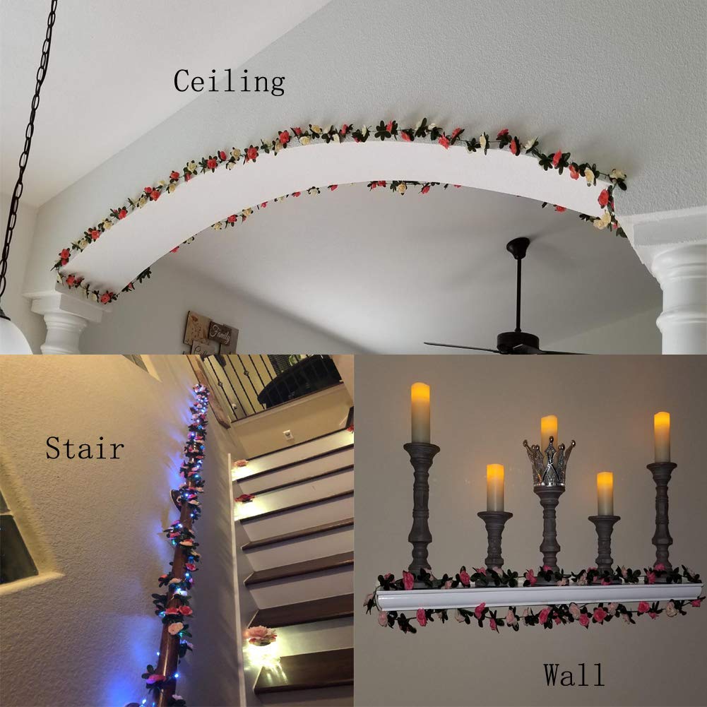 Miracliy 5 Pack 44 Ft Fake Rose Vine Flowers Plants Artificial Flower Hanging Rose Ivy Home Hotel Office Wedding Party Garden Cr