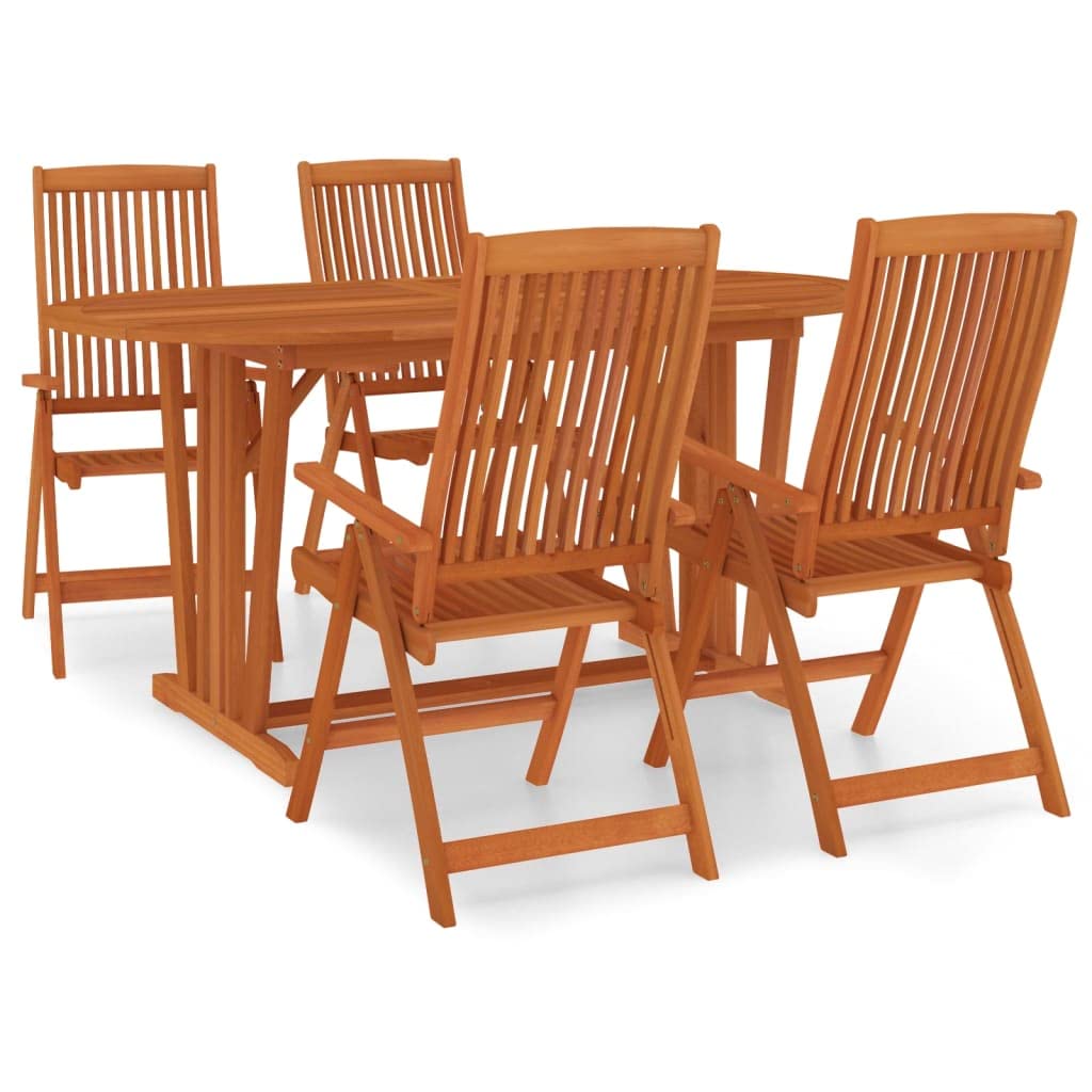 vidaXL 5-Piece Patio Dining Set - Adjustable and Foldable Outdoor Wood Chairs - Solid Eucalyptus Wood Furniture for Garden, Deck
