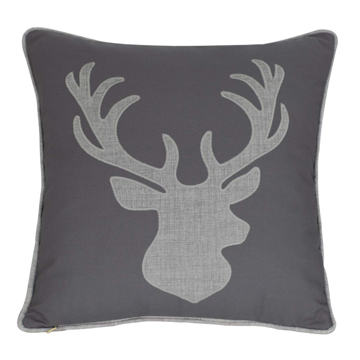 Millianess Deer Head Pillow Case Decorative Cotton Linen Embroidered Cushions Covers 18X18 Inches (Grey)