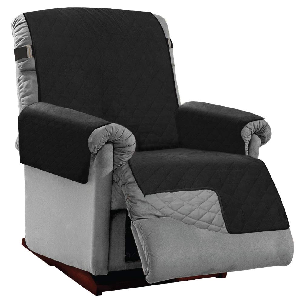 Sofa Shield Patented Recliner Slip Cover, Large Cushion Protector, Reversible Stain And Dog Tear Resistant Slipcover, Quilted Microfiber 25” Seat, Washable Covers For Dogs Pets Kids, Black Gray