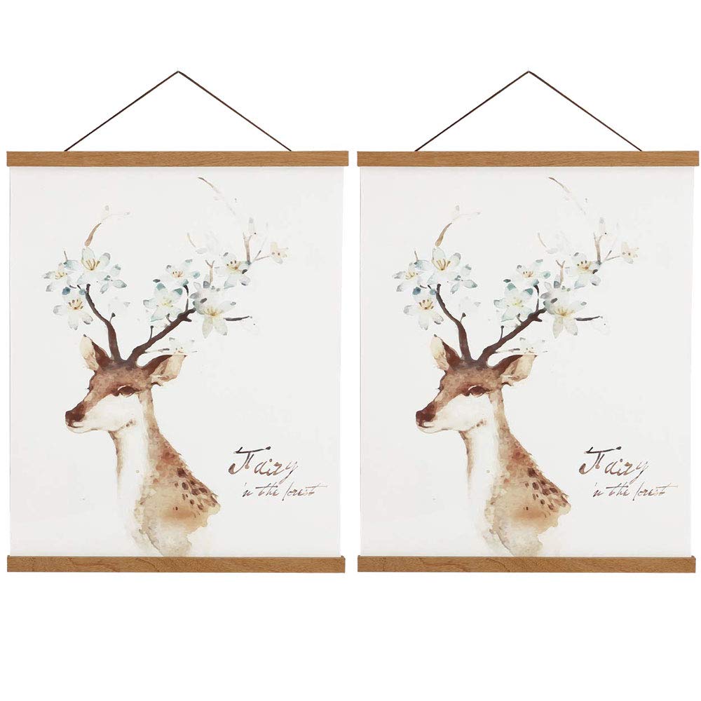 2 Pack Magnetic Poster Hanger Frame, 20x28 20x30 20x26 Light Wood Wooden Magnet Canvas Artwork Print Dowel Poster Hangers Frames