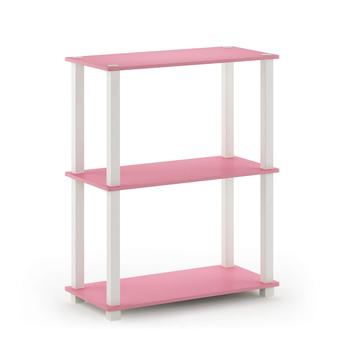 Furinno Turn-S-Tube 3-Tier Compact Multipurpose Shelf Display Rack with Square Tube, Pink/White