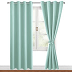 Hiasan Blackout Curtains For Bedroom, 52 X 96 Inches Long - Thermal Insulated & Energy Saving Window Curtains For Living Room, 2 Drape Panels Sewn With Tiebacks, Aqua