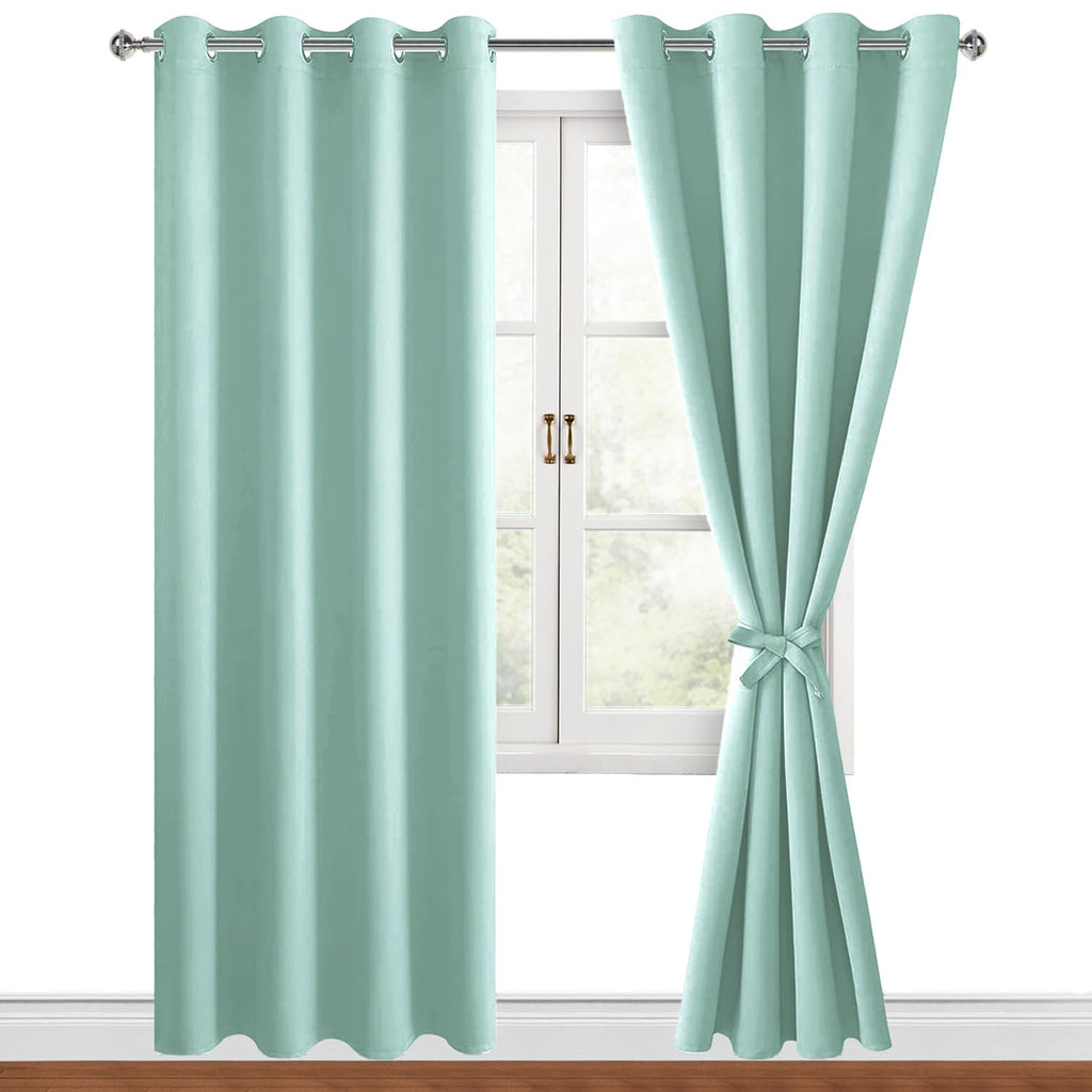 Hiasan Blackout Curtains For Bedroom, 52 X 84 Inches Long - Thermal Insulated & Energy Saving Window Curtains For Living Room, 2 Drape Panels Sewn With Tiebacks, Aqua