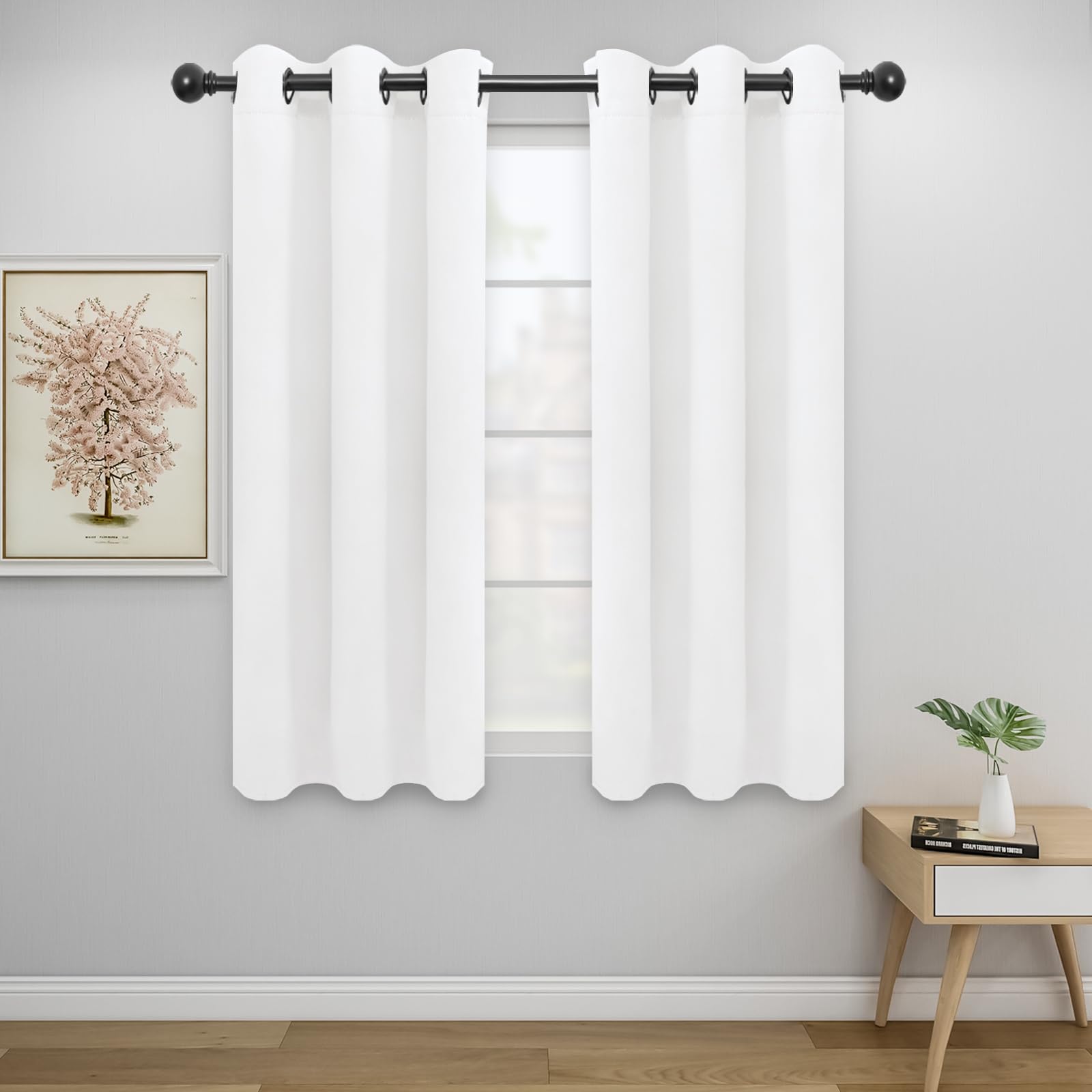 Easy-Going Blackout Curtains For Bedroom, Solid Thermal Insulated Grommet And Noise Reduction Window Drapes, Room Darkening Curtains For Living Room, 2 Panels (34X54 In, White)