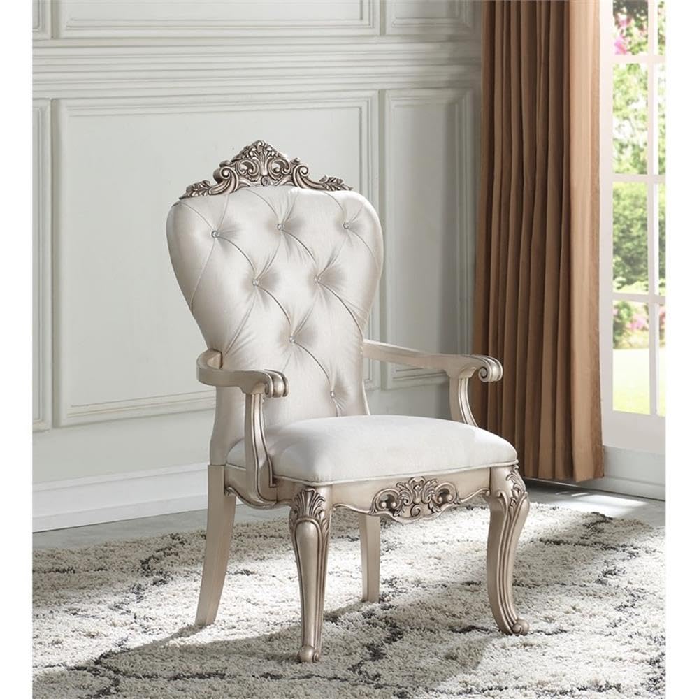 Acme Gorsedd Upholstered Tufted Arm Chair in Cream and Golden Ivory Set of 2
