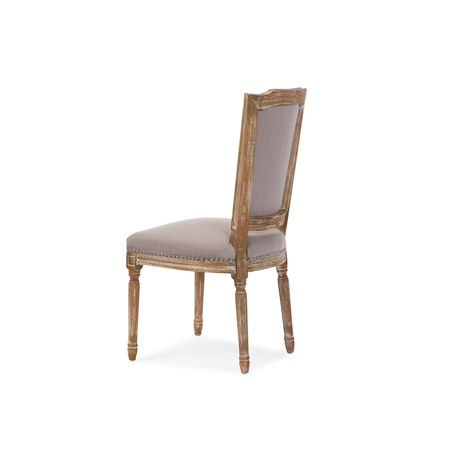 Baxton Studio Estelle Shabby Chic Rustic French Country Cottage Weathered Oak Linen Button Tufted Upholstered Dining Chair, Medium, Beige