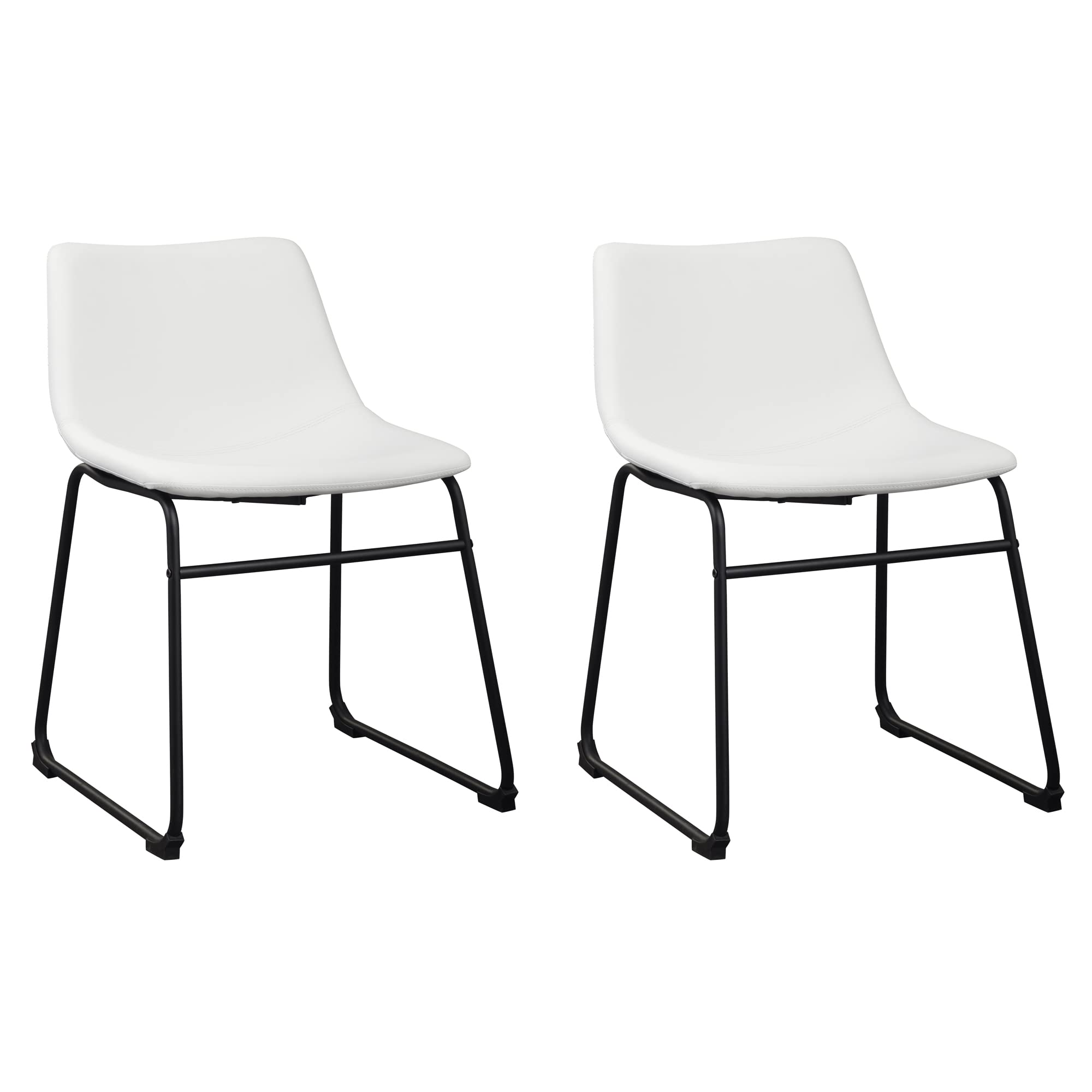 Signature Design By Ashley Centiar Urban Industrial Faux Leather 18.75' Bucket Dining Chair, 2 Count, White