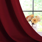 Nicetown Christmas Burgundy Bedroom Curtains Blackout Draperies, Home Decorations Thermal Insulated Solid Grommet Blackout Drape