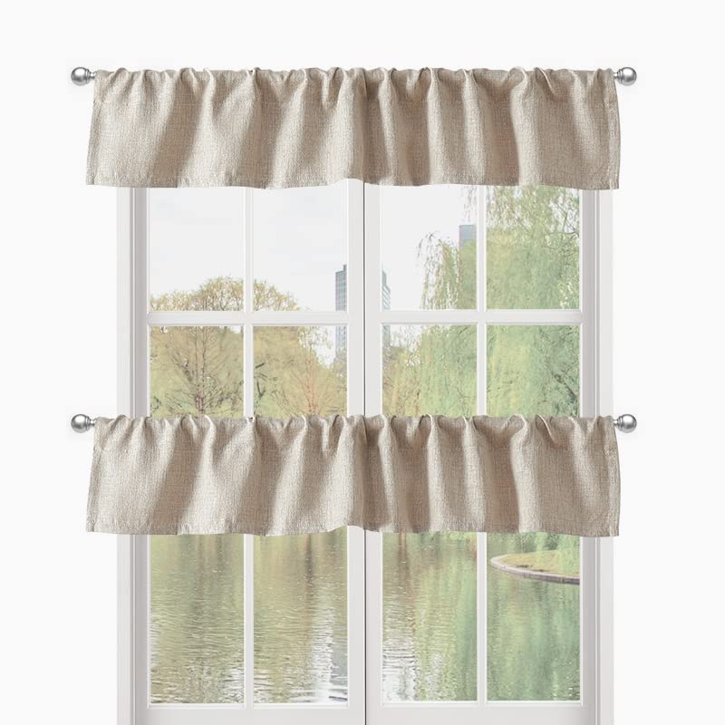 DecoHongDi 10 Inch Valances for Window 2 Panels,Kitchen Valances Light Blocking,Burlap Linen Textured Window Valances,104 Inch W