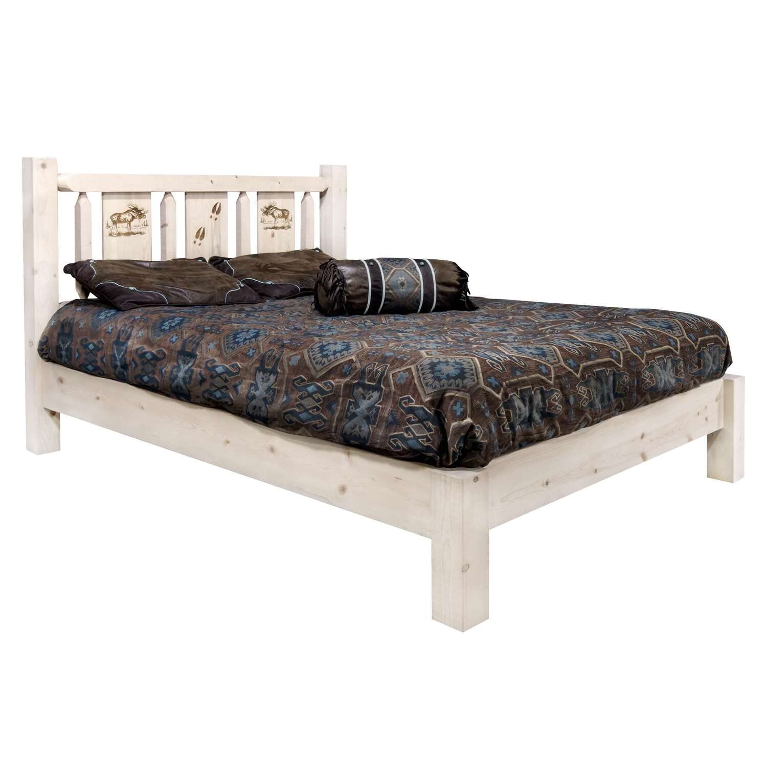 Montana Woodworks Moose Design Laser Engraved Platform Bed in Natural (Cal King:94 in. L x 76 in. W x 47 in. H (196 lbs.))