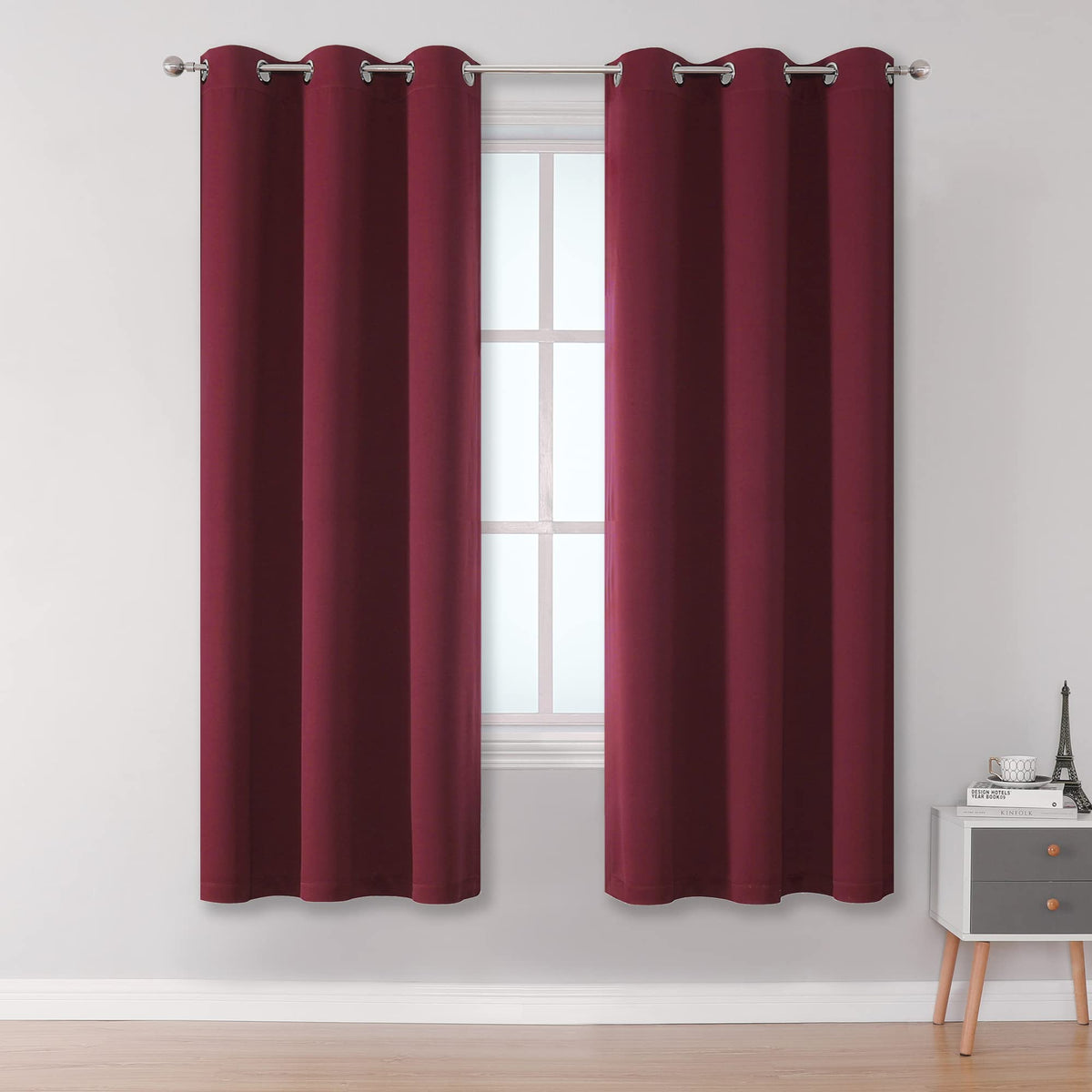Dualife Christmas Decor Curtains - Burgundy Red Blackout Curtains For Bedroom Solid Thermal Insulated Window Curtain Panels With