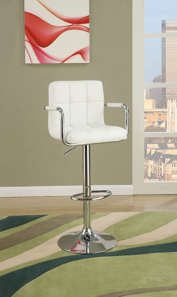Benjara Arm Chair Style Bar Stool With Gas Lift, White