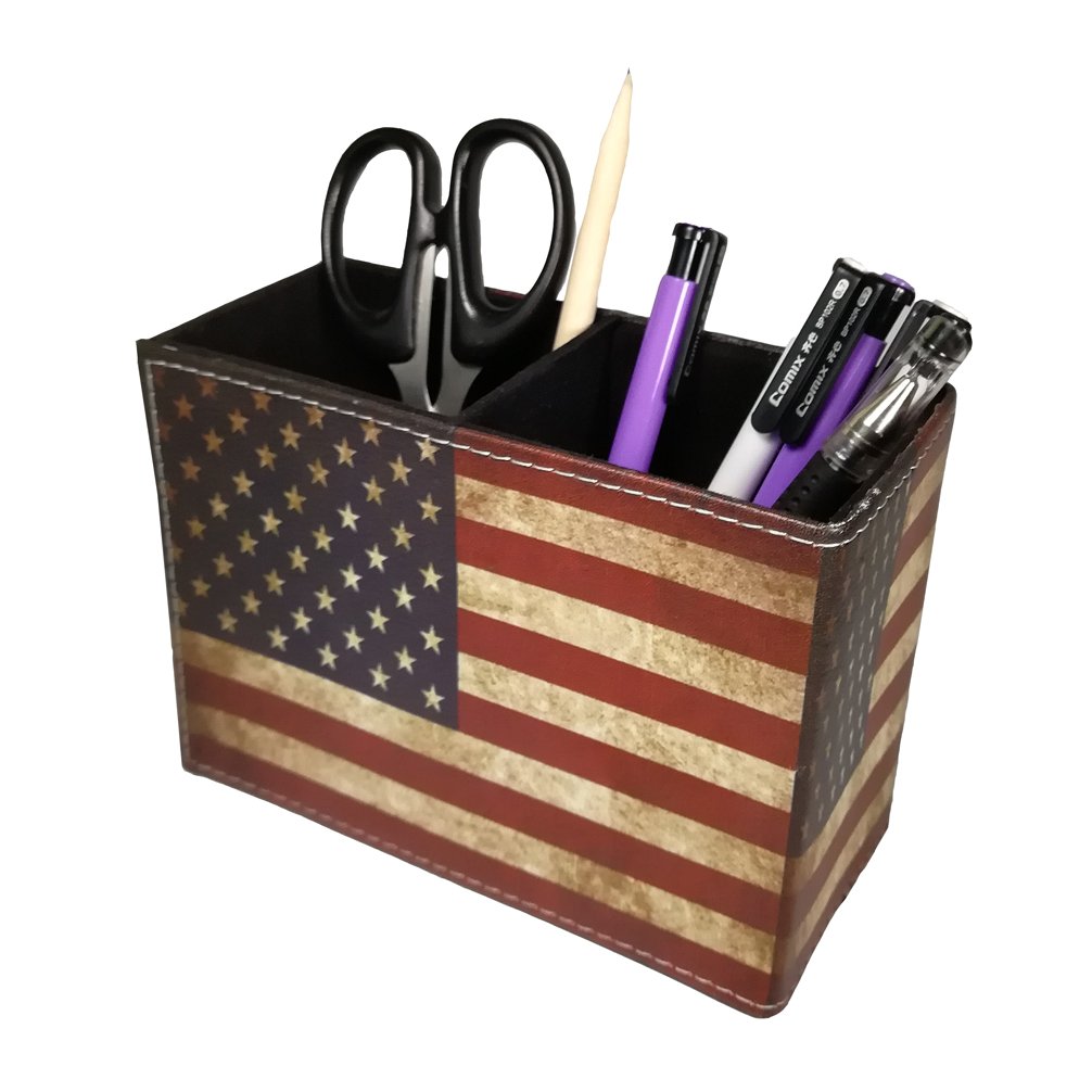Dreamseden Pen Holder, Vintage American Flag Pencil Cup Desktop Pen Organizer For Desk Office Home Patriotic Decor