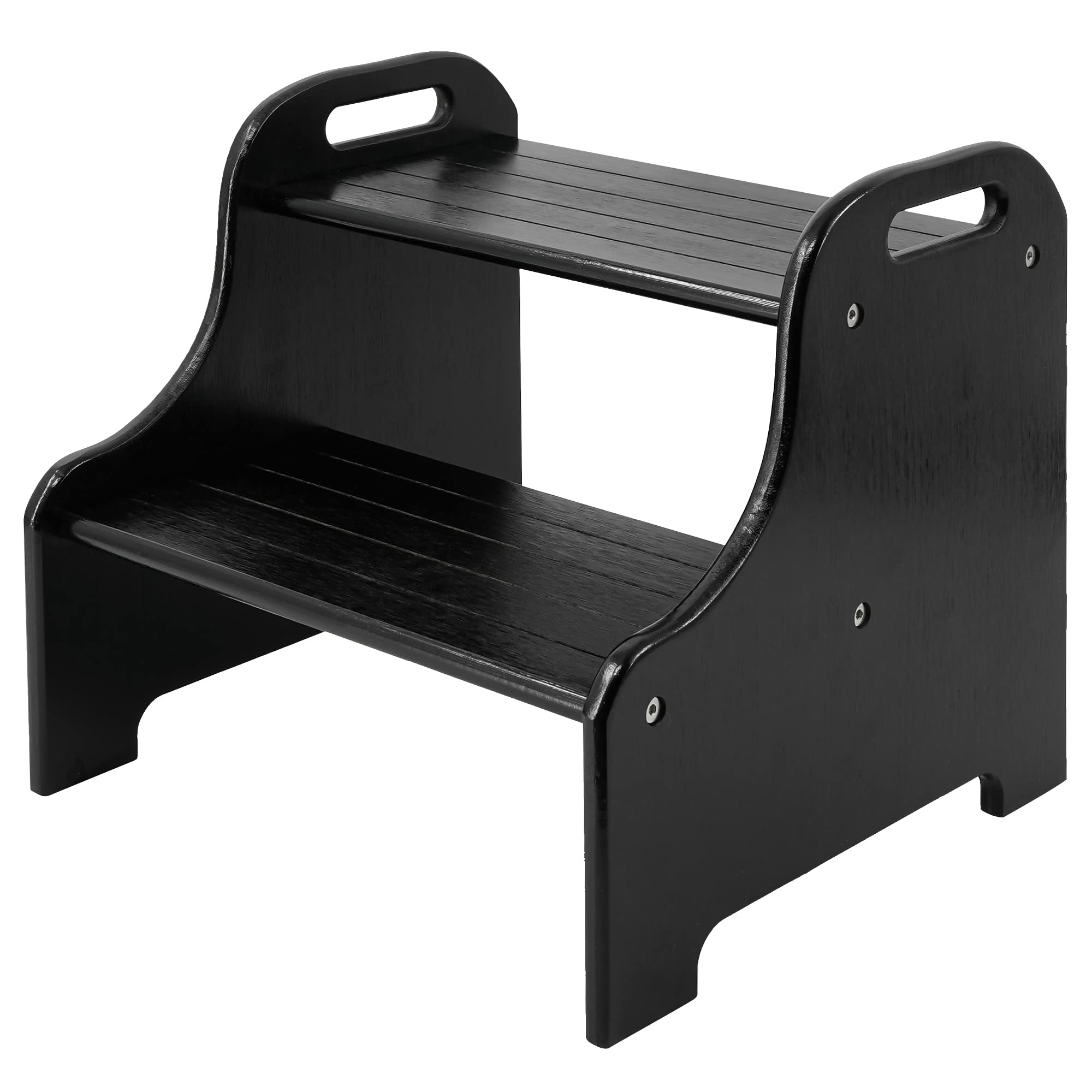 VaeFae Bamboo 2 Step Stool with Non-Slip Step Treads and 2 Cutout Handles (Black)