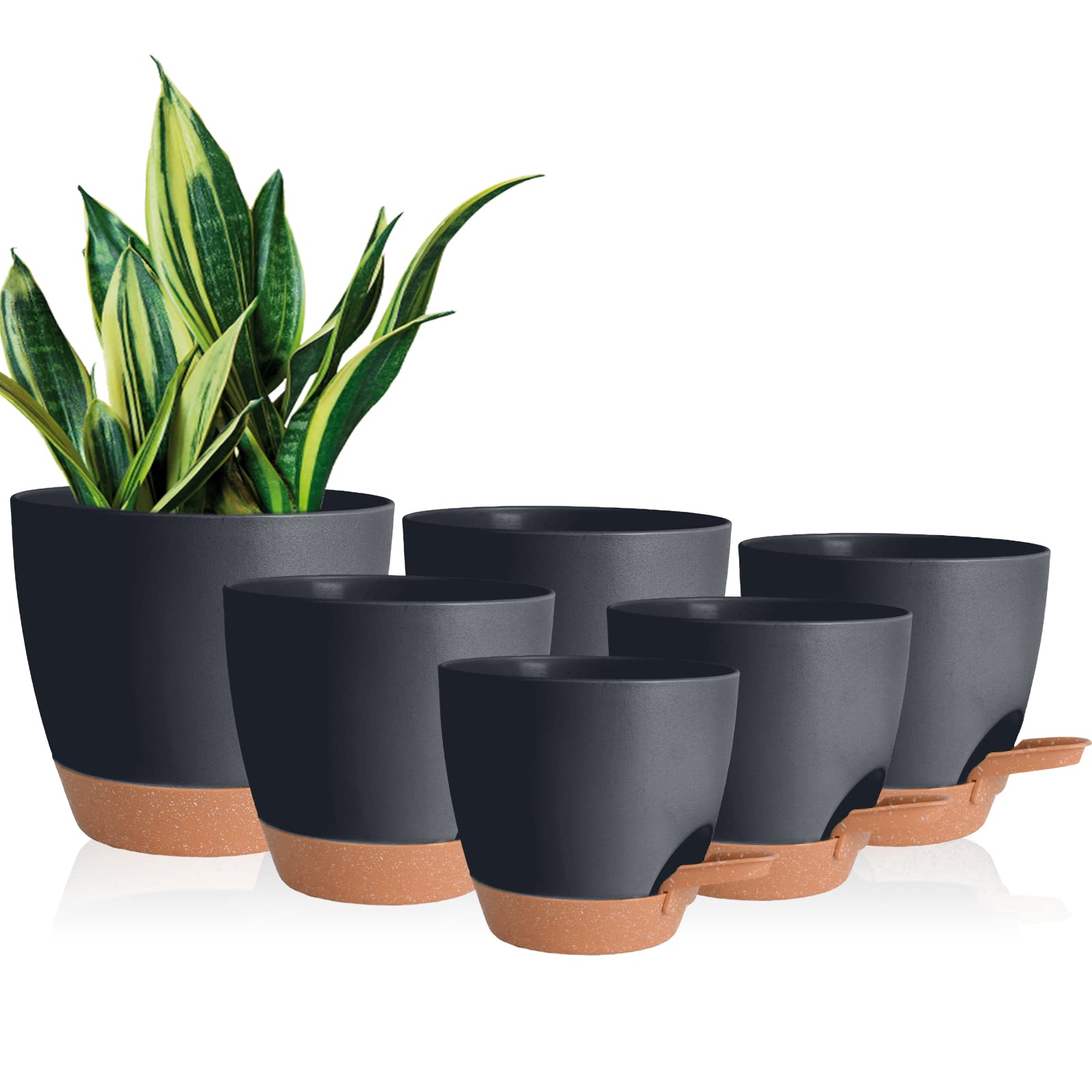 Vanslogreen Planters For Indoor Plants, 8/7/6.5/6/5.5/5 Inch Self Watering Plant Planters With Drainage Hole, Plastic Planters F