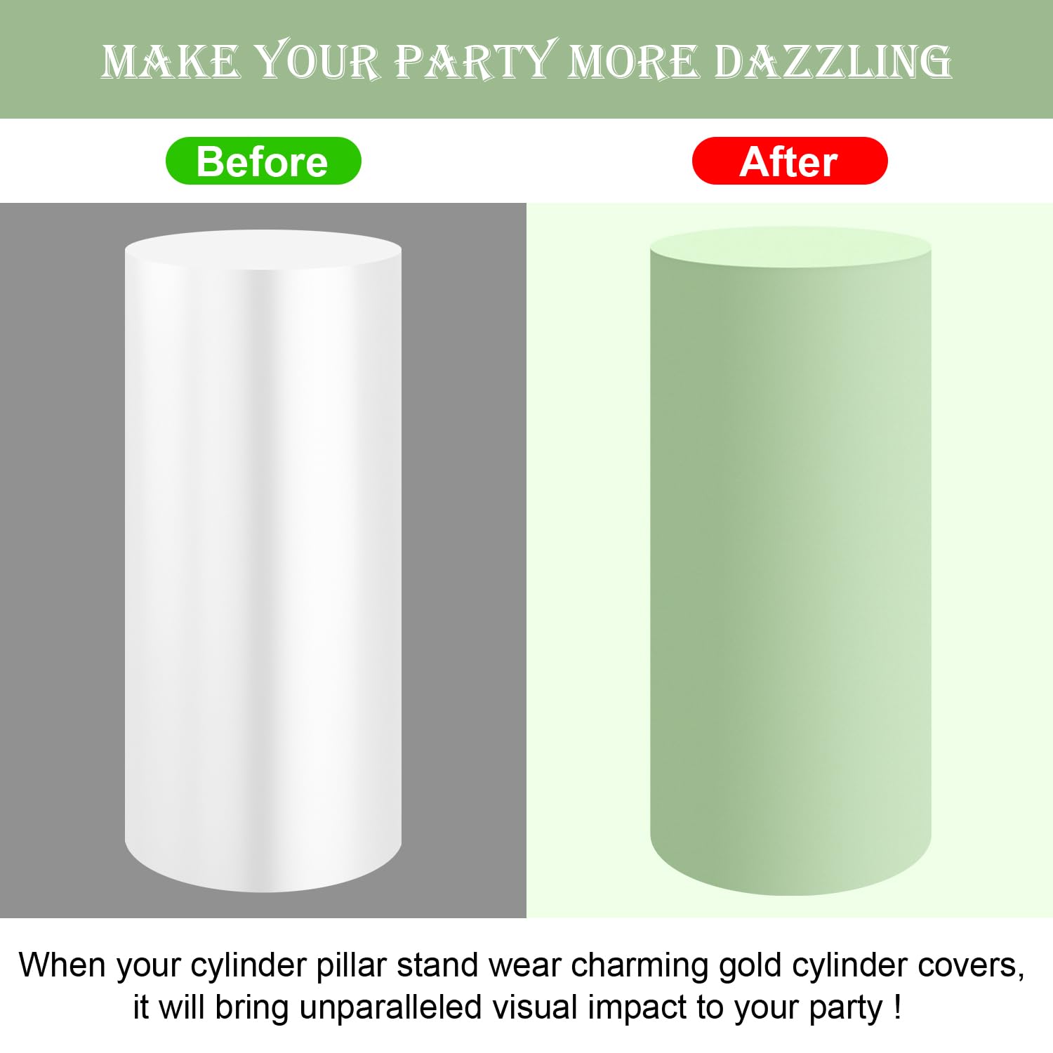 Saitimade Set Of 3 - Sage Green Cylinder Pedestal Stand Covers, Flexible Cylinder Stand Covers For Party, Wedding Or Birthday Ev