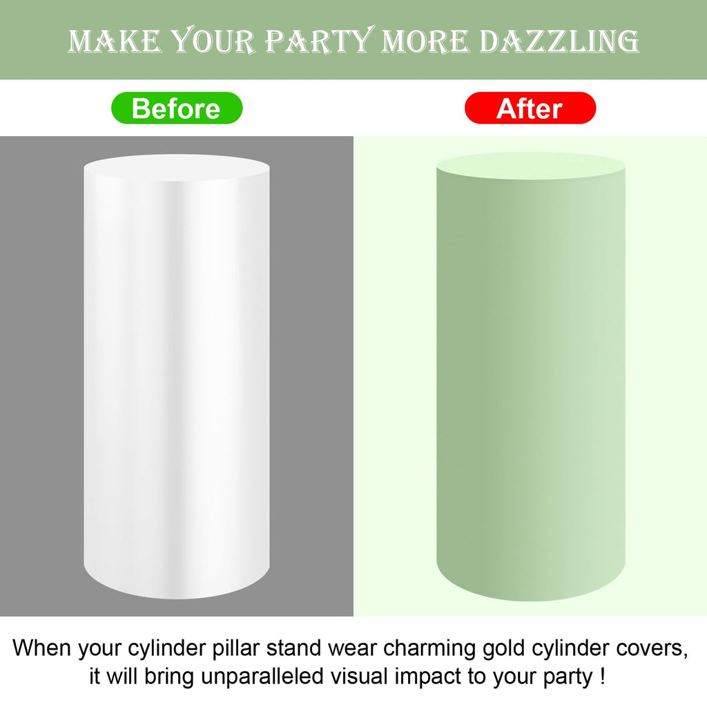 Saitimade Set Of 3 - Sage Green Cylinder Pedestal Stand Covers, Flexible Cylinder Stand Covers For Party, Wedding Or Birthday Ev
