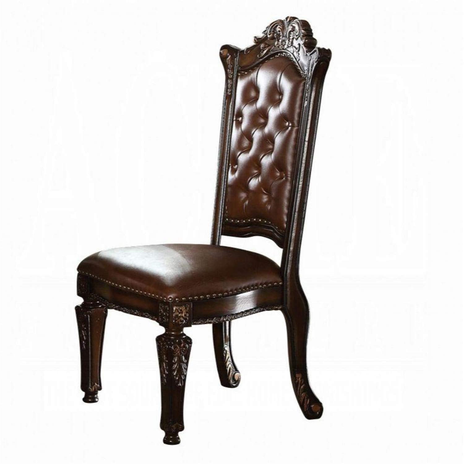 Acme Vendome Faux Leather Tufted Dining Side Chair in Cherry Set of 2
