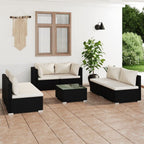 vidaXL 7 Piece Black PE Rattan Garden Lounge Set with Cushions and Tempered Glass Coffee Table for Patio Outdoor and Indoor Seating