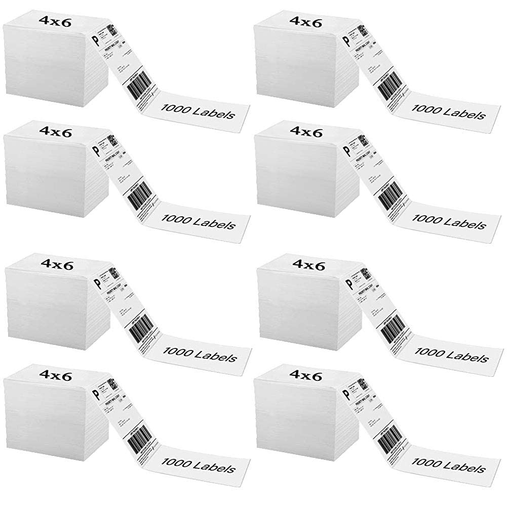 Immuson Fanfold 4X6 Thermal Labels, 8 Pack Of 8000 Folding Labels Commercial Grade Shipping Labels For Zebra Rollo Munbyn Polono