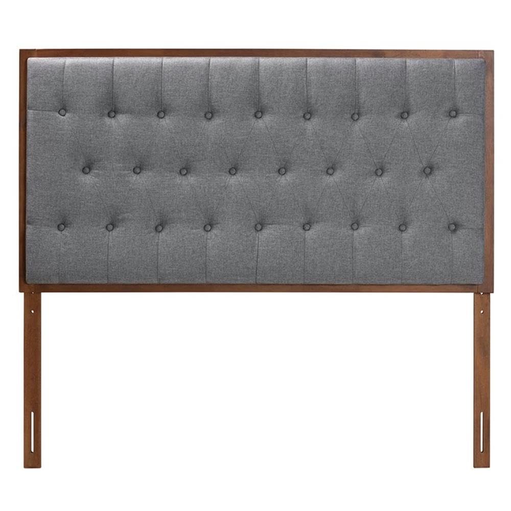 Baxton Studio Harumi Classic And Traditional Grey Fabric And Walnut Brown Finished Wood King Size Headboard