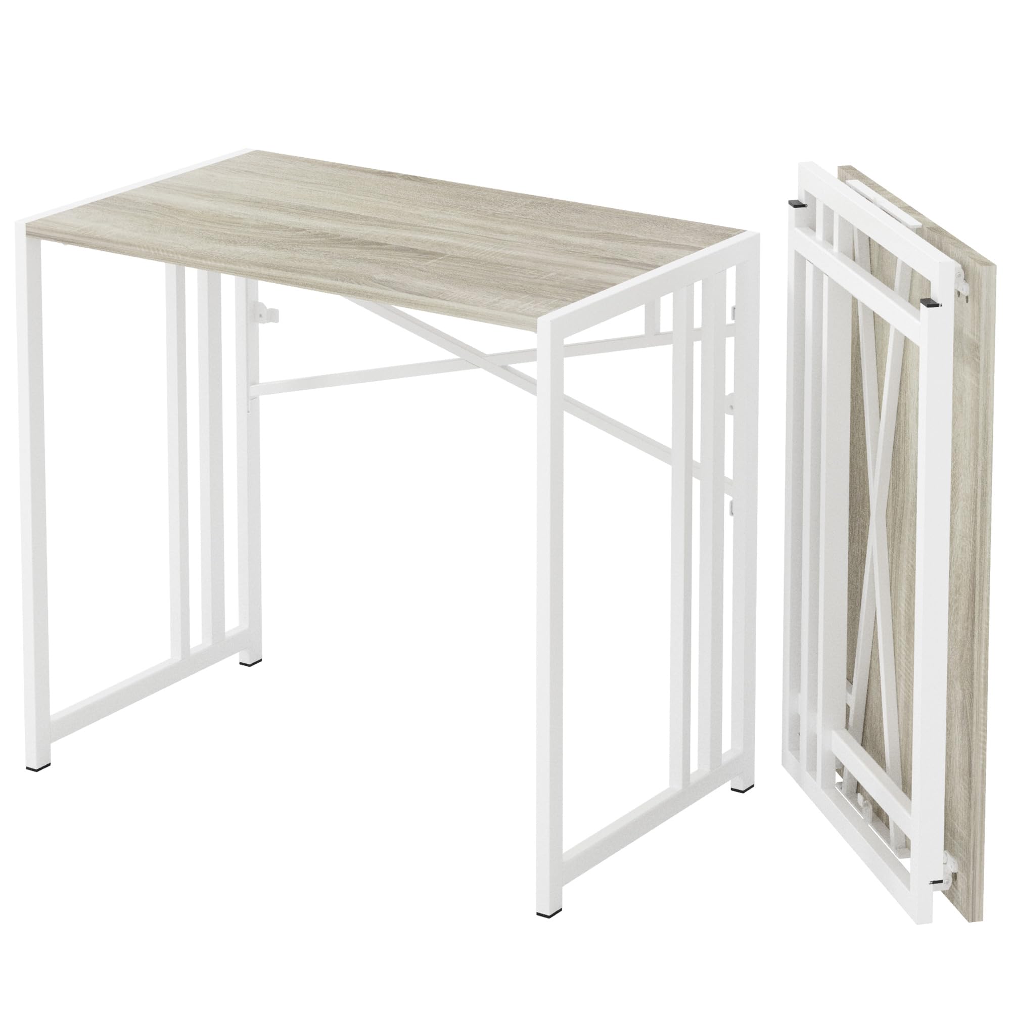 Lutown-Teen Small Folding Desk 35 inch, No Assembly Required Small Office Desk, Writing Gaming Computer Camping Table, Beige