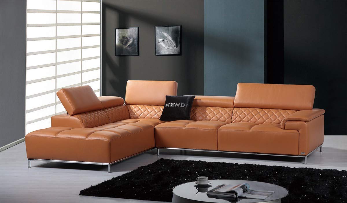 HomeRoots Metal, Foam, Wood, Leathe 36' Orange Leather Foam Metal and Wood Sectional Sofa