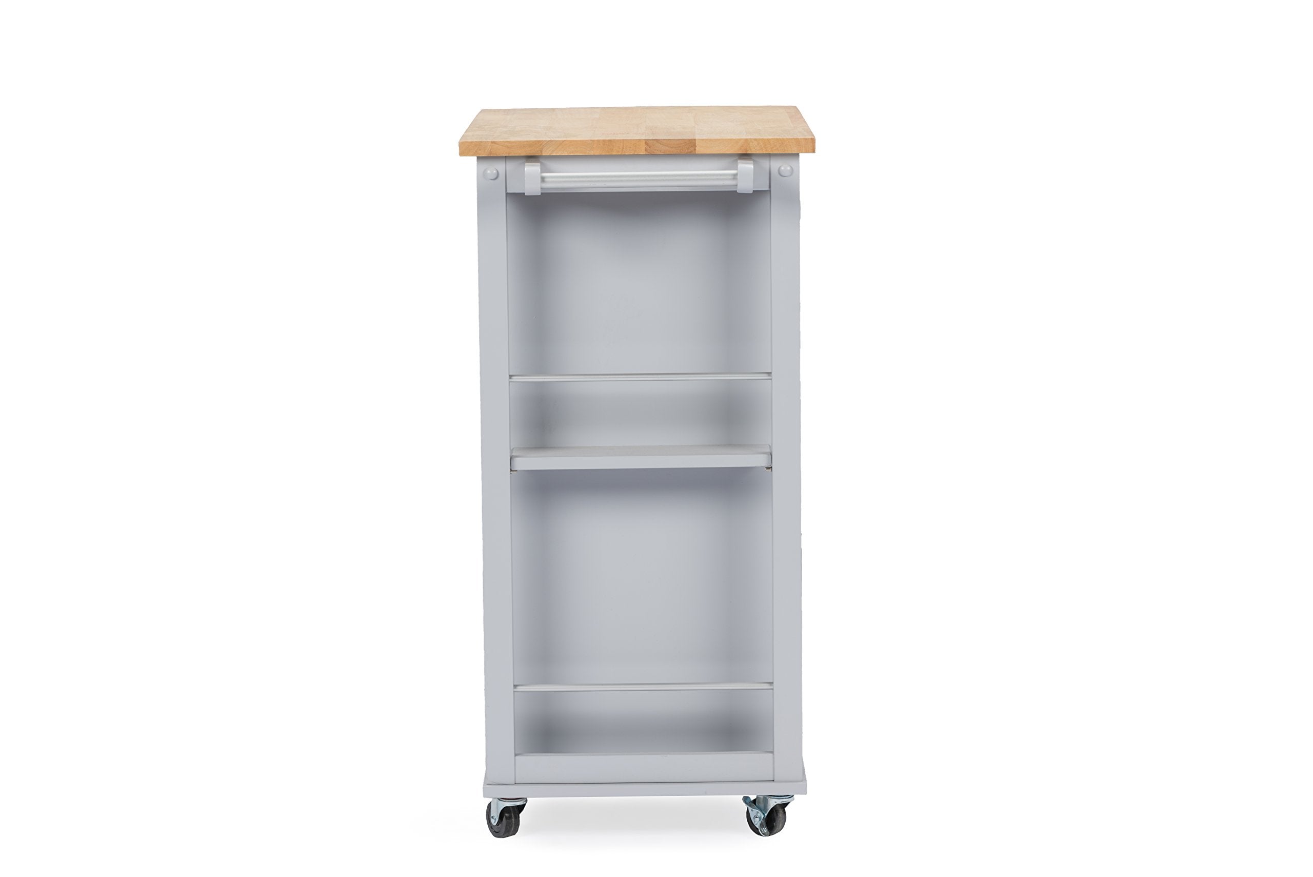 Baxton Studio Yonkers Contemporary Kitchen Cart with Wood Top, Light Grey