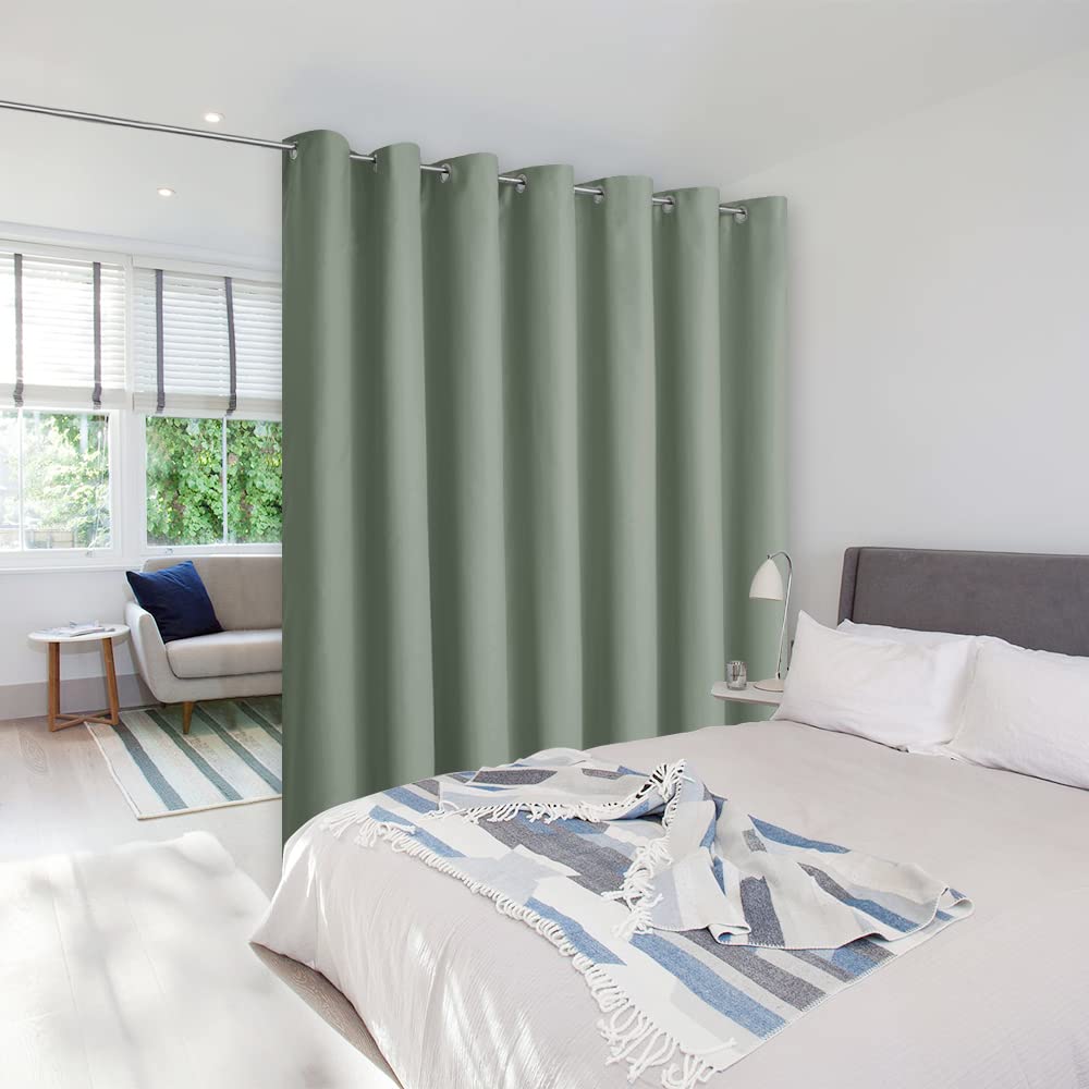 Nicetown Greyish Green Curtains For Sliding Glass Door, 84 Inch Long, Grommet Single Curtain Panel, Sound Reducing Blackout Curt