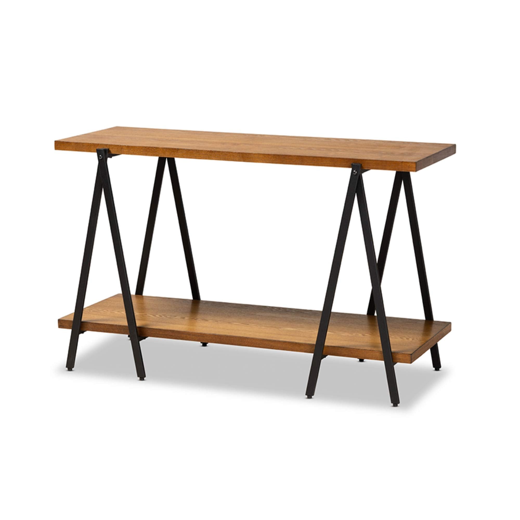 Baxton Studio Britton Rustic Industrial Walnut Finished Wood and Black Finished Metal Console Table