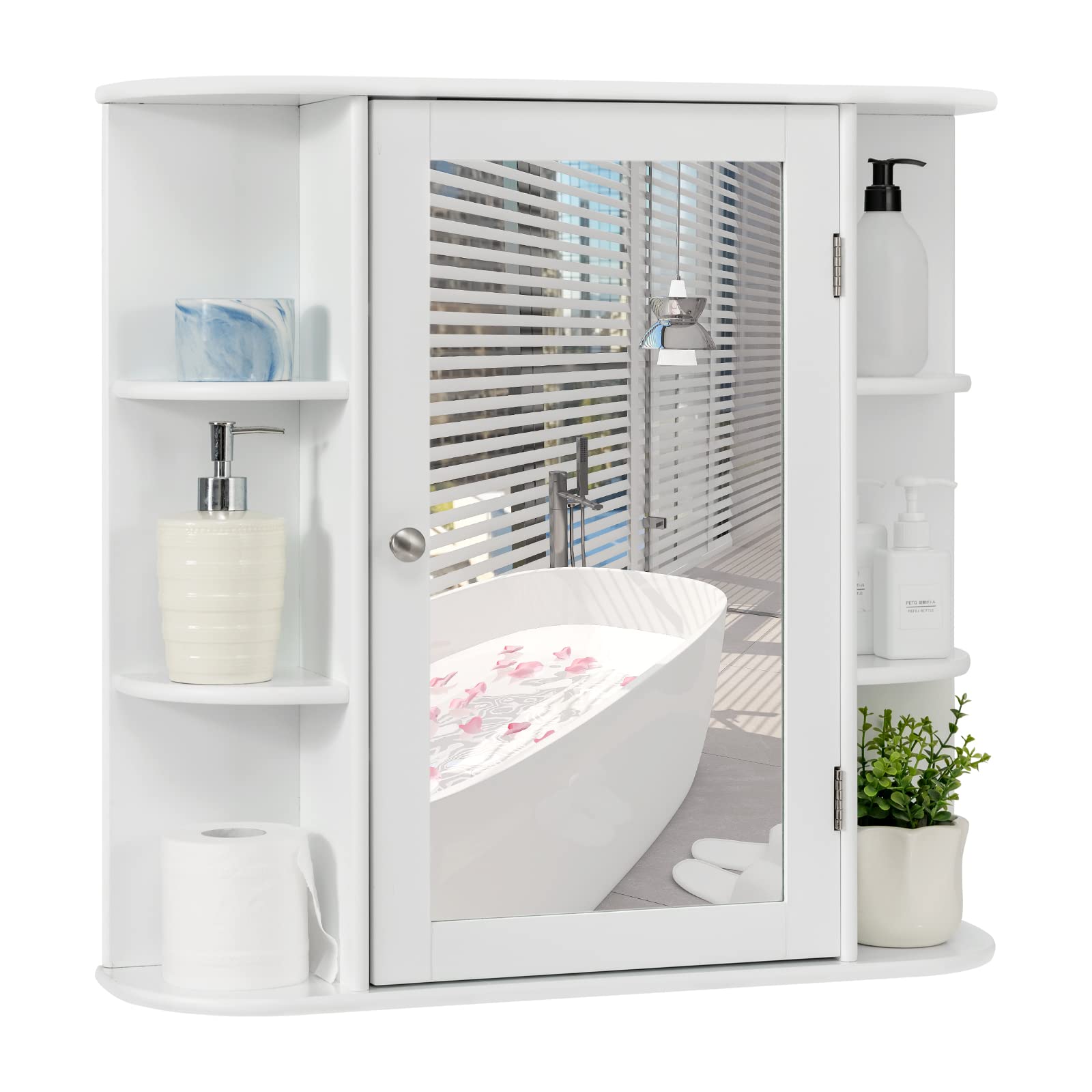 Multigot Bathroom Mirror Cabinet, Wall-Mounted Storage Cupboard with Adjustable Shelves, Single Door Organizer Unit for Living R