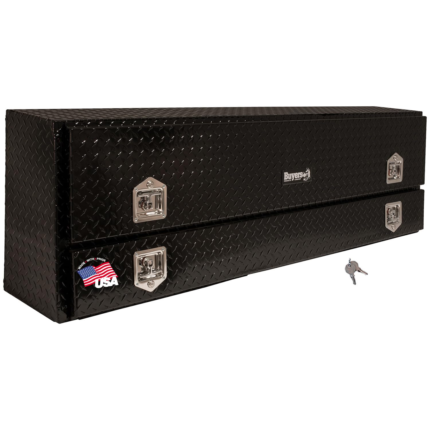 Buyers Products 1725640 Black Aluminum Diamond Tread Contractor Truck Box With Lockable T-Handle Latch And One Lower Compartment