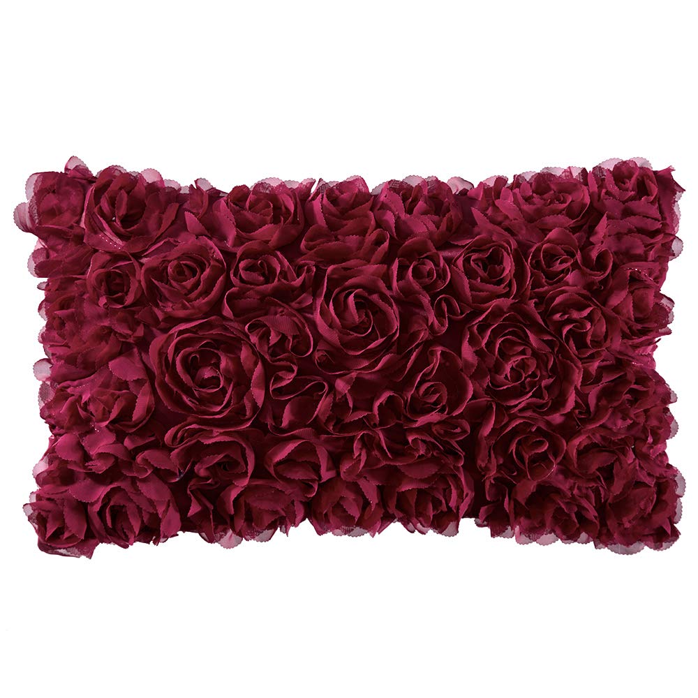 Miulee Christmas 3D Decorative Romantic Stereo Chiffon Rose Flower Throw Pillow Cover Solid Square Pillowcase For Valentines Day