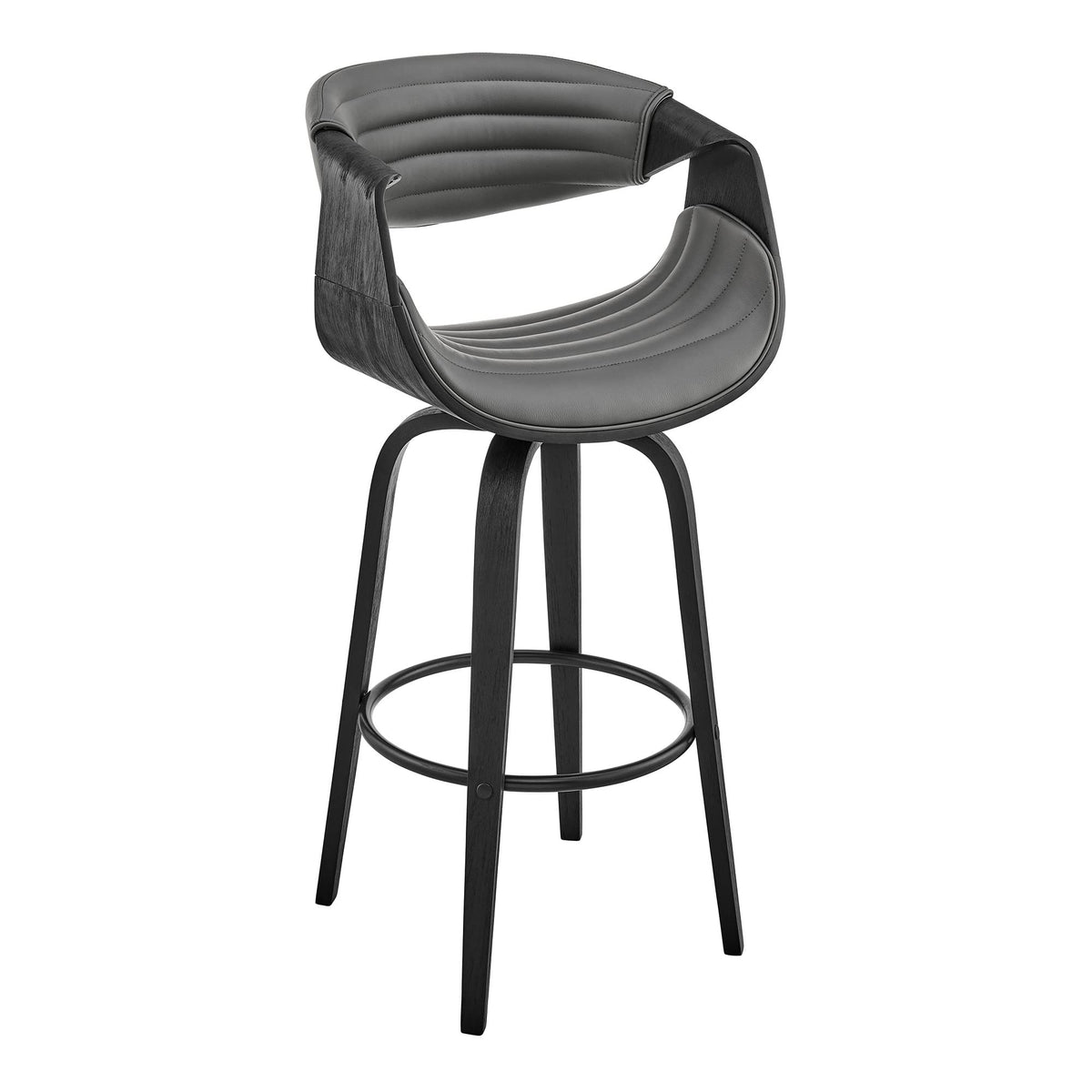 HomeRoots Gray 26' Grey Faux Leather and Black Wood Retro Chic Counter Stool