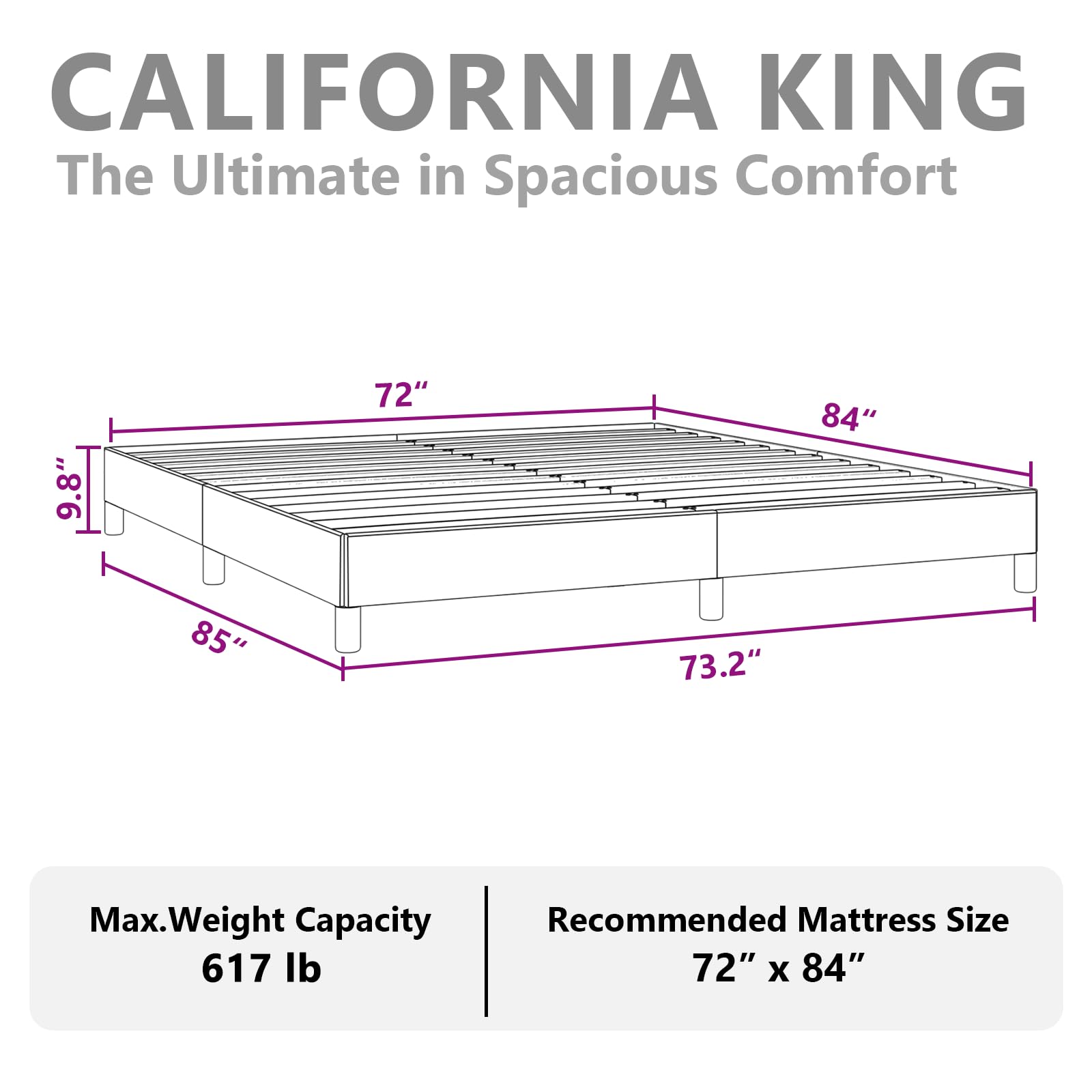 vidaXL California King Size Bed Frame with Plywood Slats, Platform Bed Frame, Faux Leather Upholstered Mattress Foundation, No Box Spring Needed & Easy Assembly, White, Without Mattress