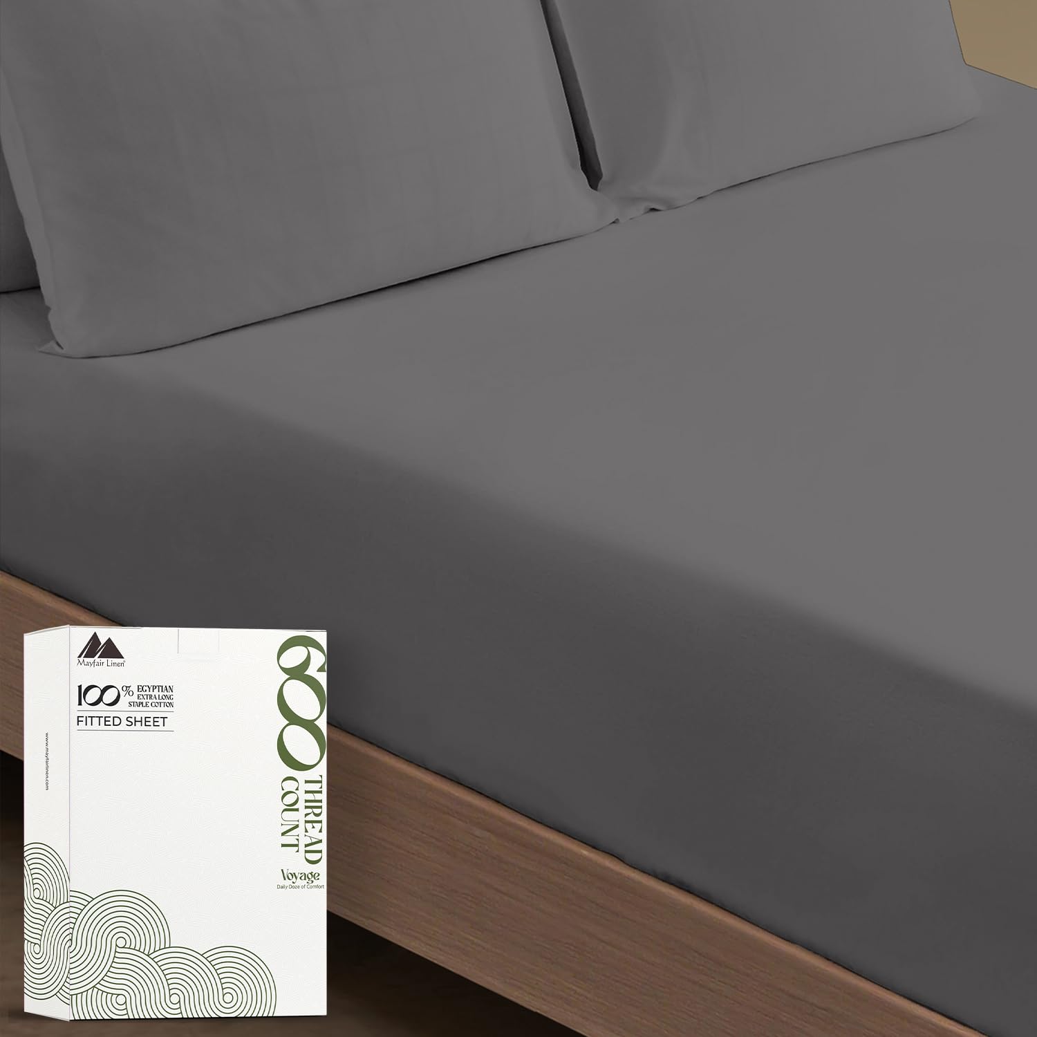 Mayfair Linen Queen Size Fitted Sheet Only - 100% Egyptian Cotton 600 Thread Count Deep Pocket Queen Fitted Sheet, Fitted Sheet Queen Size, Sateen Bottom Sheet, Fits Mattress Upto 18'- Dark Grey