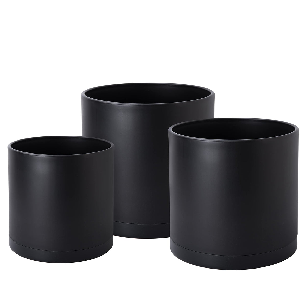 D'Vine Dev 10 Inch 12 Inch 14 Inch, Set Of 3 Plastic Planter Pots For Plants With Drainage Hole And Seamless Saucers, Black Colo