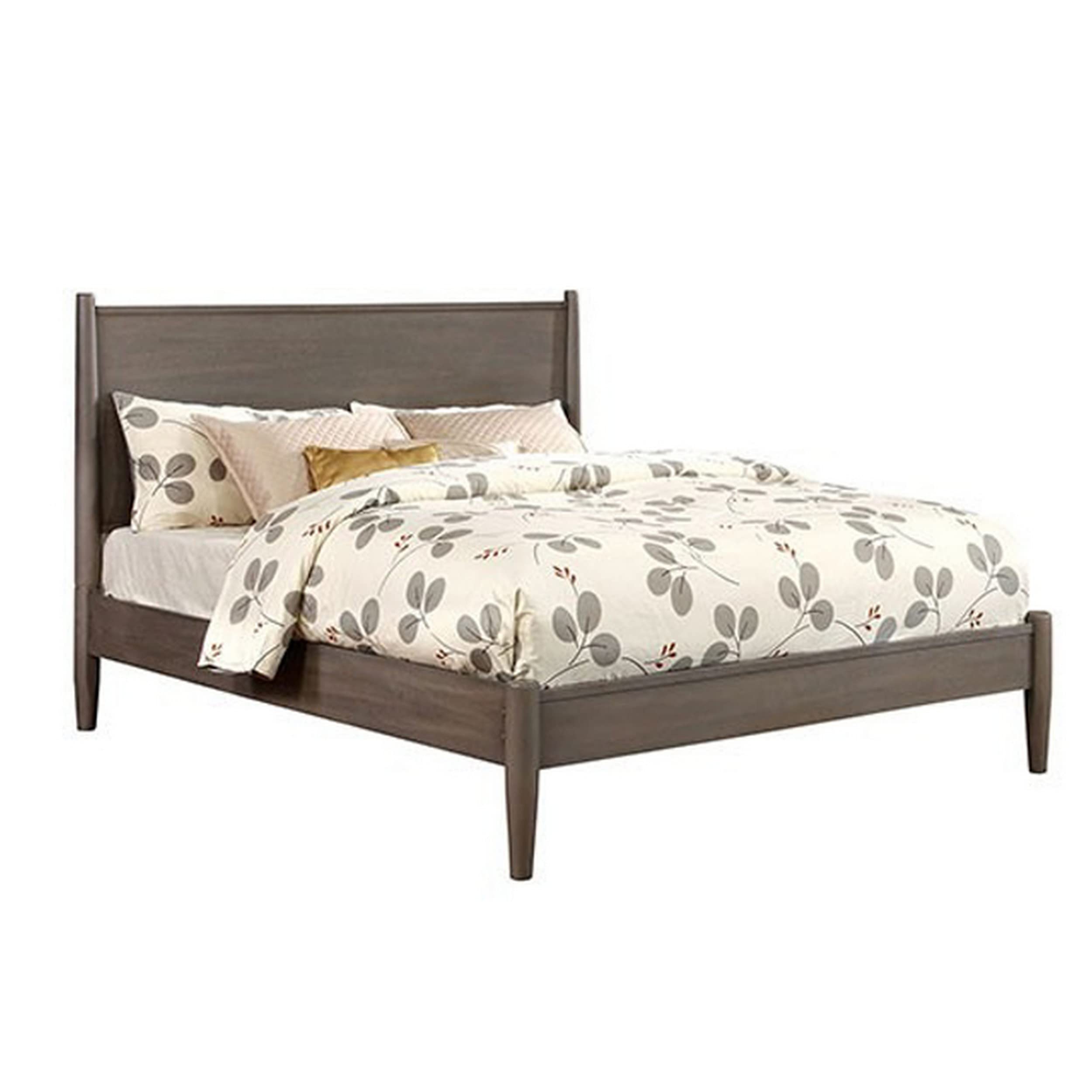 Benjara Wooden Eastern King Size Bed with Panel Headboard, Gray