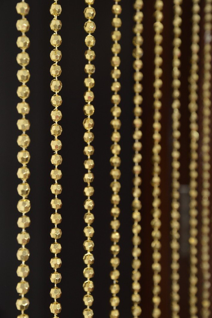 Pindia Strings Bead Curtain Oval Fancy Sparkling Door Window String Beads Thread Sheer Shear Rod Room Hanging Solid Golden 7 x 4