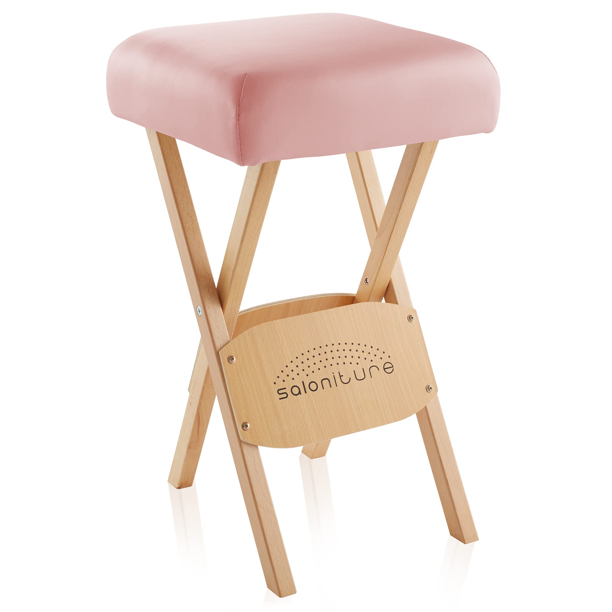 Saloniture Wood Folding Massage Stool with Carrying Case, Pink