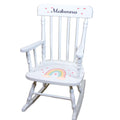 My Bambino Girls Personalized White Wood Rocking Chair Toddler Baby Gift (Boho Rainbow)