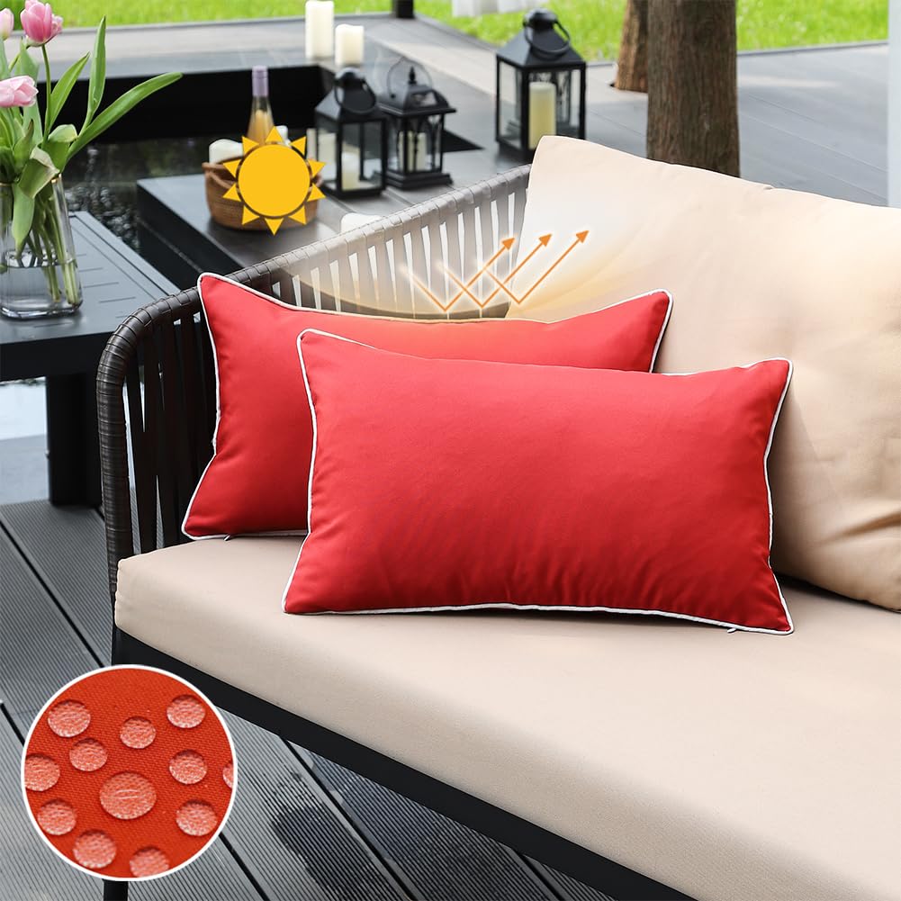 Jojogogo Red Outdoor Waterproof Sun Fade Resistant Lumbar Pillow Covers 12X20 Set Of 2, Winter Christmas Red Lumbar Pillows 12 X